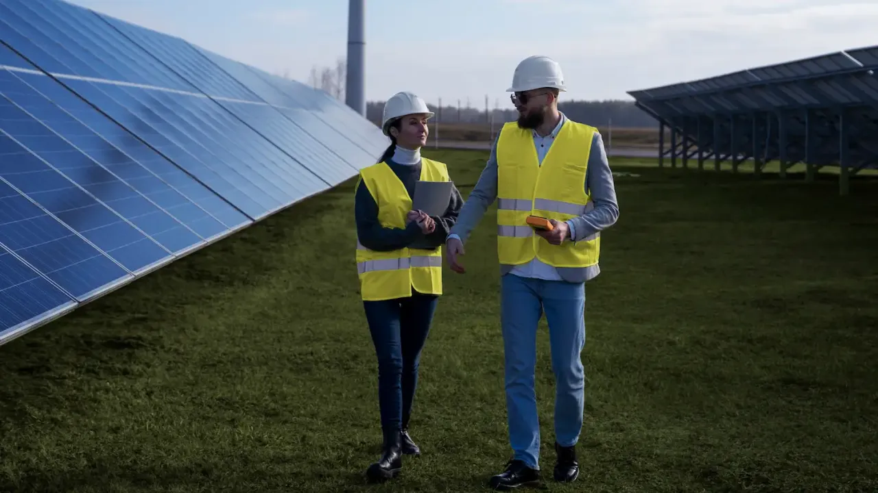 Trabajadores placas solares